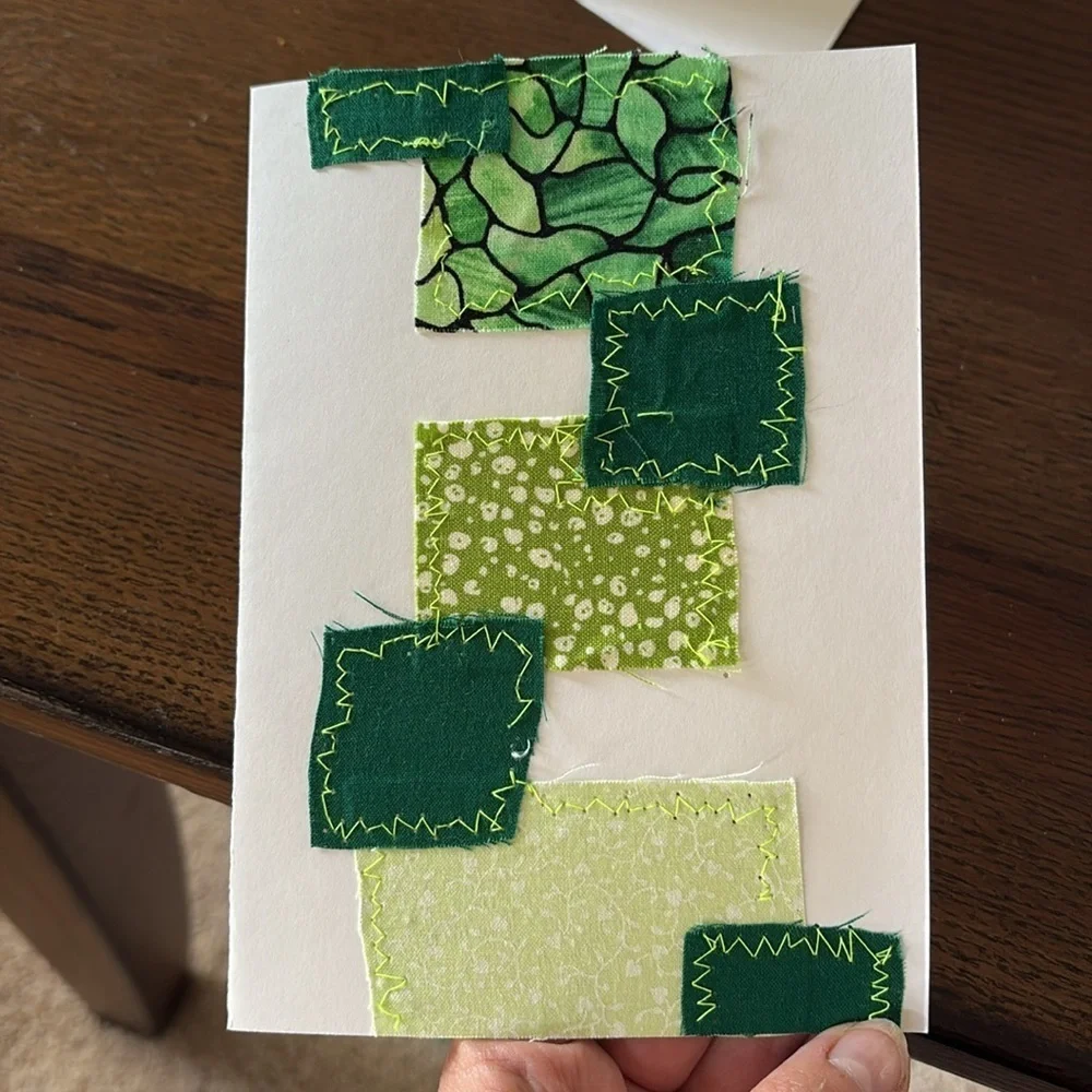 St Patties Day cards Handmade Green and White Greeting Cards with fabric